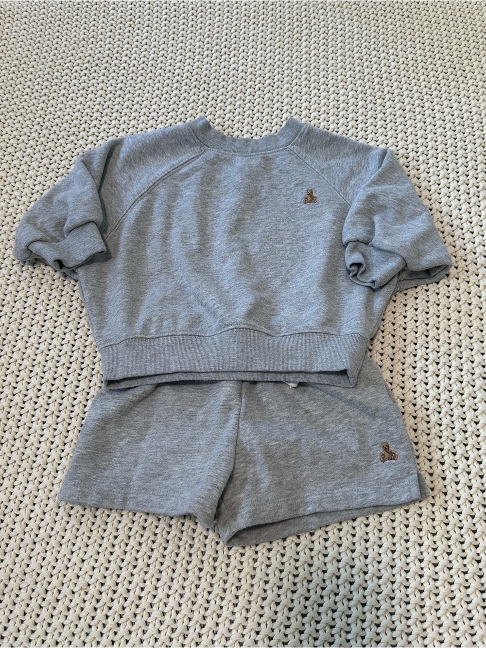 Baby Gap 6-12 Months ClassicGrey Knit Sweatshirt & Short Set with Bear Patch